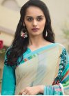 Distinctively Beige and Turquoise Print Work  Contemporary Style Saree - 1
