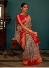 Grey and Red Tussar Silk Trendy Classic Saree - 1