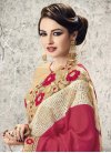 Ethnic Embroidered Work Faux Georgette Beige and Rose Pink Designer Contemporary Saree For Ceremonial - 1