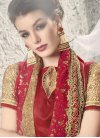 Riveting Faux Georgette Beige and Crimson Traditional Designer Saree For Ceremonial - 1
