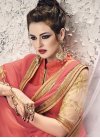 Thrilling Faux Georgette Embroidered Work Cream and Salmon Designer Contemporary Saree - 1