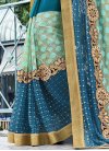 Faux Georgette Aqua Blue and Navy Blue Embroidered Work Classic Designer Saree - 1