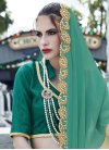 Faux Georgette Embroidered Work Beige and Sea Green Classic Designer Saree - 1
