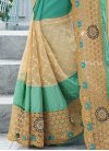Faux Georgette Embroidered Work Beige and Sea Green Classic Designer Saree - 2