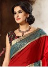 Art Dupion Silk Black and Red Embroidered Work Contemporary Style Saree - 1
