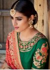 Extraordinary Bottle Green and Red Embroidered Work Half N Half Saree - 2