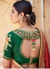 Extraordinary Bottle Green and Red Embroidered Work Half N Half Saree - 1