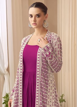 Embroidered Work Chinon Designer Gown in Fuchsia for Women