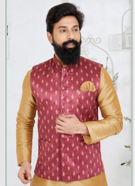 Woven Work Dupion Silk Nehru Jacket in Rose Pink for Festival