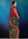 Green and Red Digital Print Work Designer Contemporary Style Saree - 2