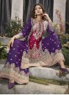 Purple and Rose Pink Embroidered Work Designer Palazzo Salwar Suit - 3