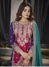 Purple and Rose Pink Embroidered Work Designer Palazzo Salwar Suit - 1
