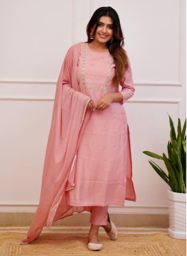 Rayon Embroidered Work Readymade Salwar Suit in Salmon
