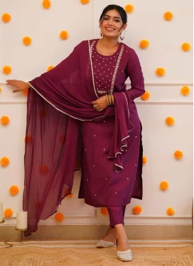 Embroidered Work Rayon Readymade Salwar Suit in Maroon for Women