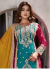 Fuchsia and Teal Embroidered Work Palazzo Designer Salwar Suit - 1