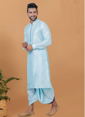 Firozi Dupion Silk Dhoti Kurta with Woven Work for Festival