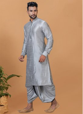 Dupion Silk Dhoti Kurta with Woven Work in Grey