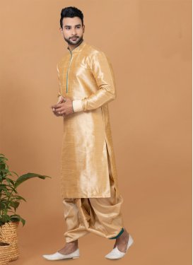 Beige Dupion Silk Woven Work Dhoti Kurta for Men