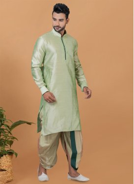 Dupion Silk Dhoti Kurta with Woven Work in Mint Green for Ceremonial