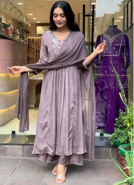 Chanderi Silk Readymade Salwar Suit with Embroidered Work in Lavender