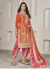 Orange and Rose Pink Chinon Designer Patiala Salwar Kameez For Party - 1