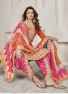 Orange and Rose Pink Chinon Designer Patiala Salwar Kameez For Party - 2