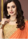 Beguiling Faux Georgette Beige and Orange Embroidered Work Trendy Classic Saree - 1