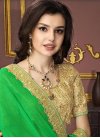 Vibrant Faux Georgette Beige and Green Embroidered Work Contemporary Style Saree - 1