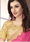 Tiptop Faux Georgette Beige and Hot Pink Traditional Saree - 1