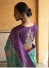 Silk Blend Digital Print Work Purple and Turquoise Traditional Designer Saree - 1