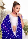 Blue and Off White Faux Georgette Half N Half Saree - 1