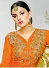 Cherubic Beige and Orange Embroidered Work Kameez Style Lehenga For Festival - 1