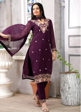 Georgette Readymade Salwar Suit with Embroidered Work for Ceremonial in Purple
