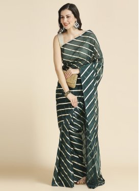 Fancy Work Classic Saree For Ceremonial in Bottle Green