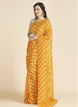 Fancy Work Organza Trendy Saree in Mustard for Women