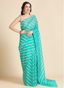 Organza Classic Saree with Fancy Work in Turquoise