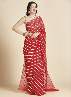 Red Organza Fancy Work Trendy Saree for Women