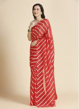 Organza Traditional Saree with Fancy Work in Tomato