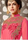 Classical Embroidered Work Faux Georgette Off White and Rose Pink Palazzo Style Pakistani Salwar Suit - 1