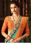Orange and Turquoise Satin Georgette Traditional Saree For Ceremonial - 1