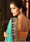 Orange and Turquoise Satin Georgette Traditional Saree For Ceremonial - 2