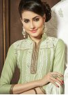 Embroidered Work Olive and White Cotton Trendy Churidar Salwar Suit - 1