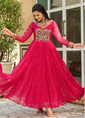 Georgette Trendy Gown with Digital Print Work for Ceremonial in Rose Pink