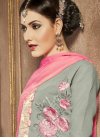 Grey and Pink Churidar Salwar Suit For Festival - 1