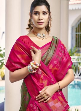 Olive and Rose Pink Handloom Silk Classic Saree with Woven Work for Ceremonial