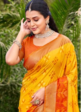 Woven Work Handloom Silk Classic Saree in Mustard and Orange for Ceremonial