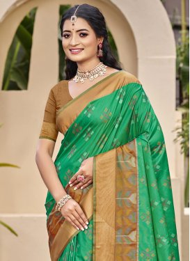 Woven Work Handloom Silk Trendy Saree in Brown and Sea Green for Women