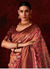 Silk Blend Maroon and Salmon Designer Contemporary Saree For Ceremonial - 1