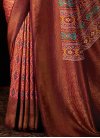 Silk Blend Maroon and Salmon Designer Contemporary Saree For Ceremonial - 2