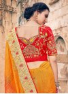 Gold and Red Embroidered Work Trendy Saree - 1